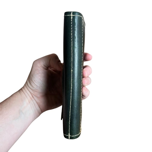 VTG 70s Leather Folding Wallet Suede Checkbook Top Grain Cowhide Green USA Made - Picture 4 of 11